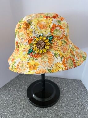 Dorothy Perkins Yellow Floral Bucket Hat with Jewel Accent
